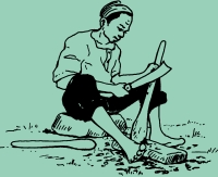 A man caving hand axe