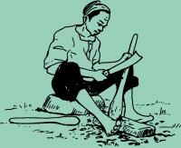 A man caving hand axe A man caving hand axe